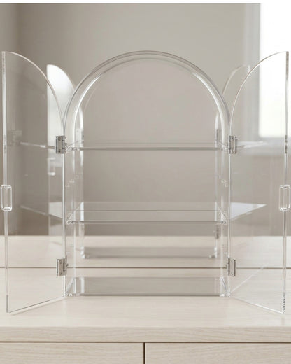 Manod Clear Acrylic Arch Cabinet with 2 Doors and 2 Shelves - Lifestyle view