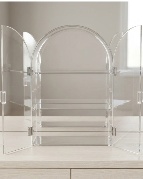 Manod Clear Acrylic Arch Cabinet with 2 Doors and 2 Shelves - Lifestyle view